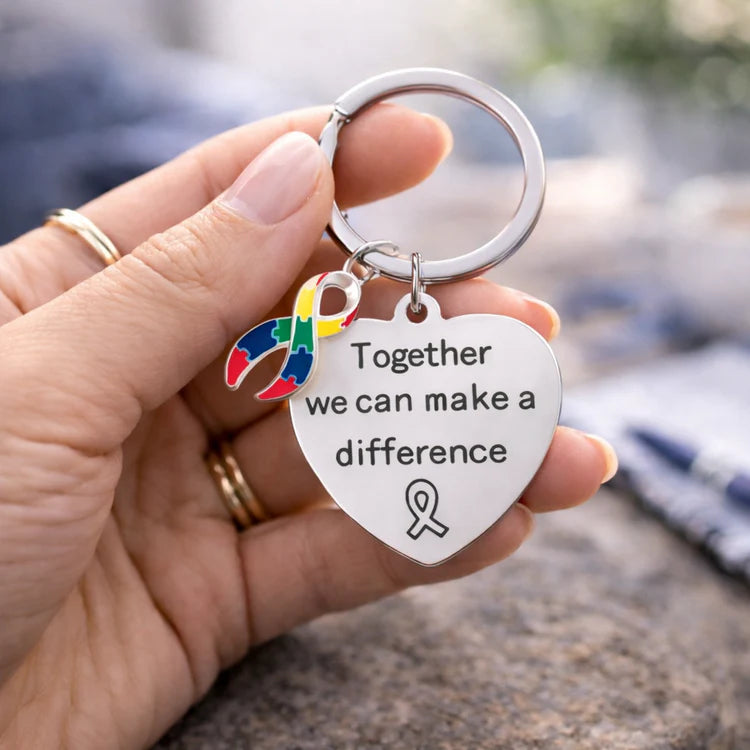 Big Heart Autism Awareness Ribbon Key Chain