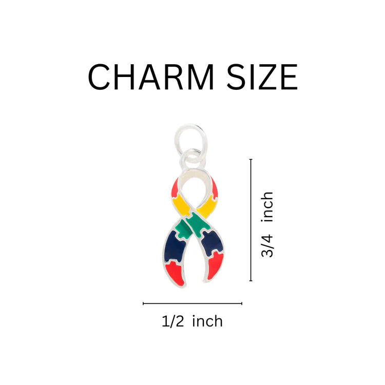 Autism Ribbon Silver Beaded Bracelet