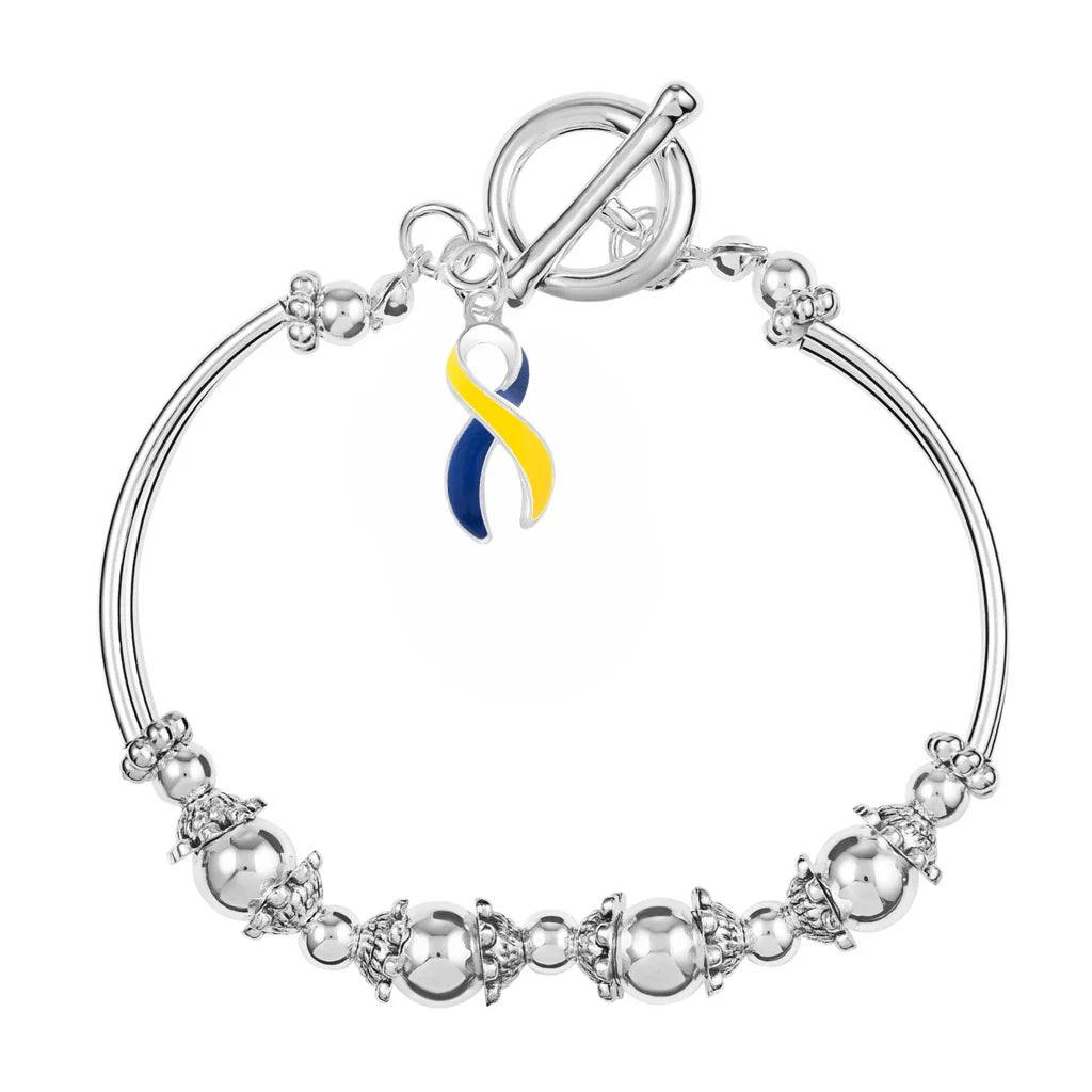 Blue & Yellow Ribbon Charm Partial Beaded Bracelet