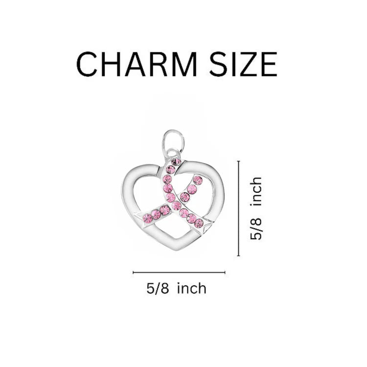 Crystal Pink Ribbon Silver Heart Horseshoe Style Key Chain