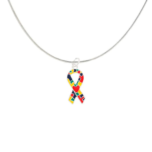 Autism Ribbon with Heart Necklace