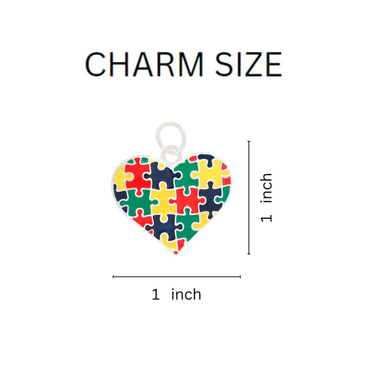 Multicolored Puzzle Piece Heart Horseshoe Key Chain
