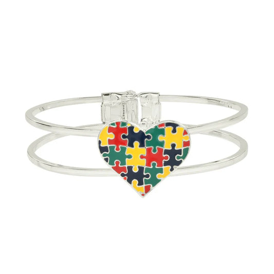 Autism Awareness Bangle Puzzle Heart Bracelet