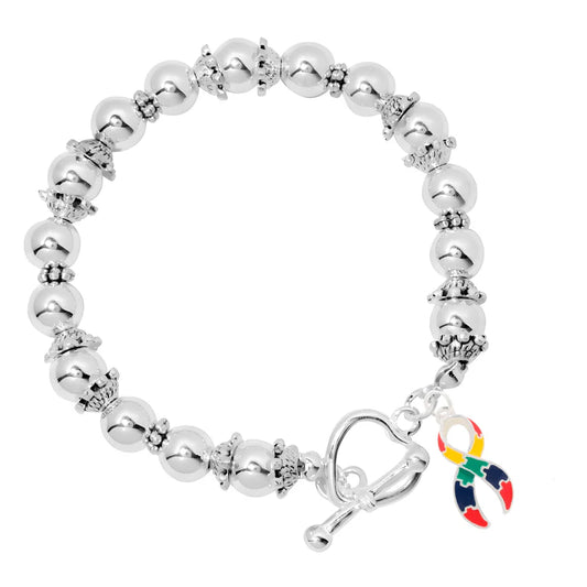 Autism Ribbon Silver Beaded Bracelet