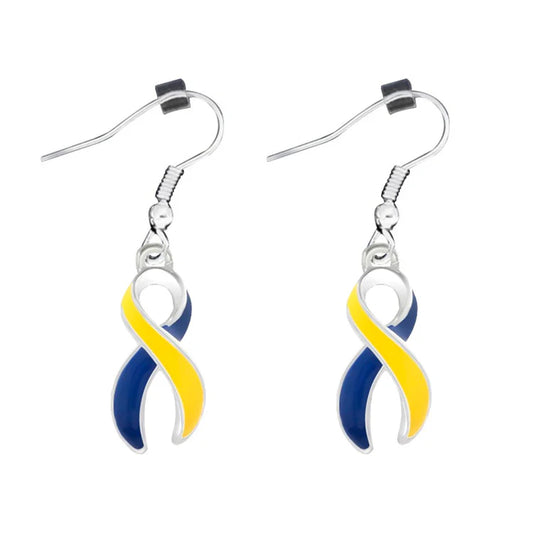 Blue & Yellow Ribbon Hanging Earrings