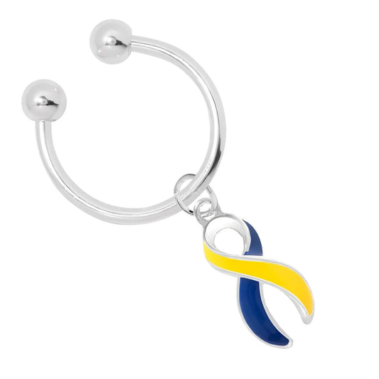 Blue & Yellow Ribbon Horseshoe Key Chain