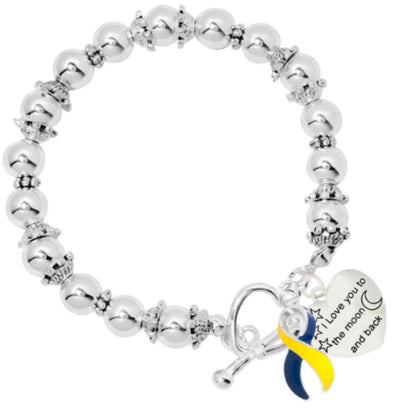 Blue & Yellow Ribbon Love You To The Moon Silver Beaded Bracelet