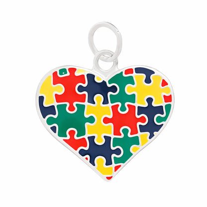 Autism Colored Puzzle Piece Heart Charm