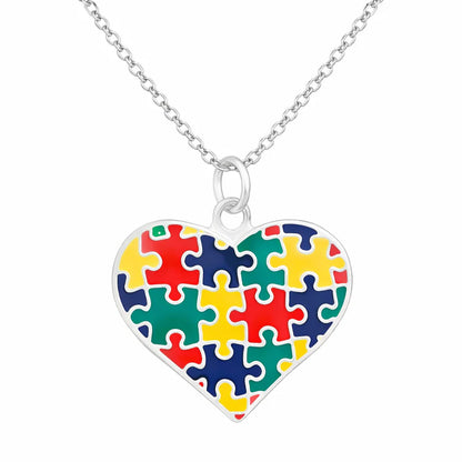 Autism Colored Puzzle Piece Heart Charm