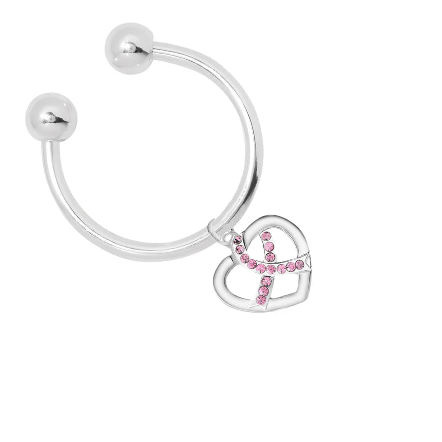 Crystal Pink Ribbon Silver Heart Horseshoe Style Key Chain