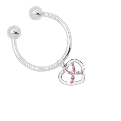 Crystal Pink Ribbon Silver Heart Horseshoe Style Key Chain