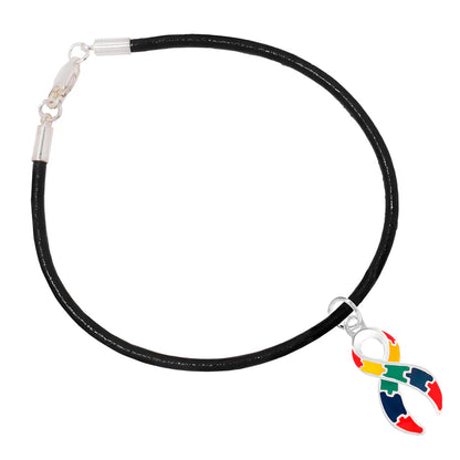 Large Autism Ribbon Leather Cord Bracelet