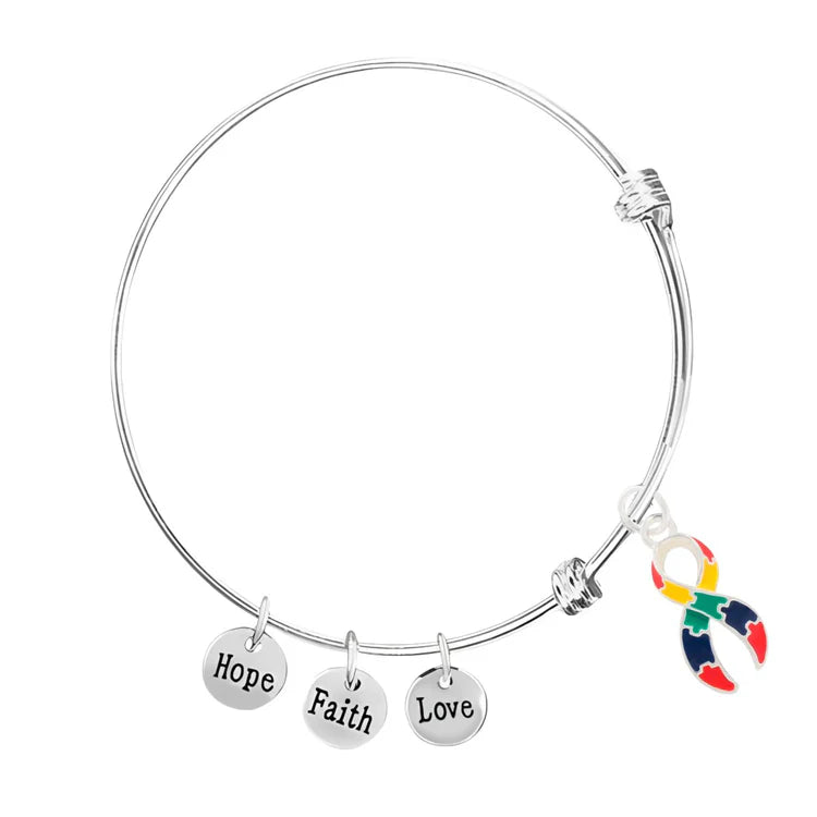Large Autism Ribbon Retractable Charm Bracelet