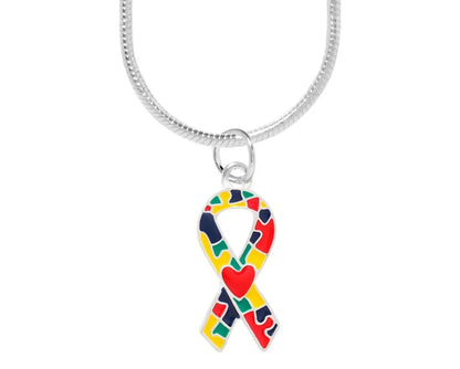 Autism Ribbon with Heart Necklace