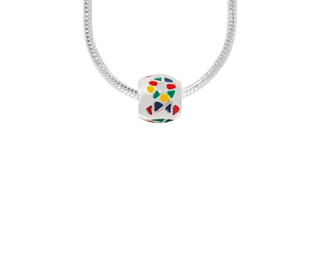 Autism Ribbon Barrel Charm Necklace