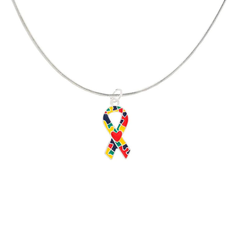 Autism Ribbon with Heart Necklace