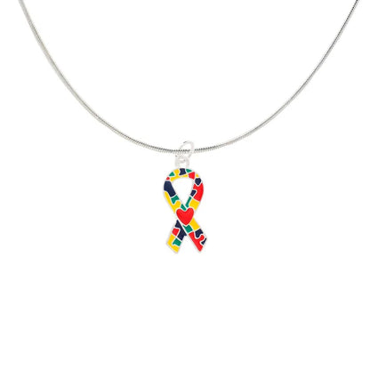 Autism Ribbon with Heart Necklace