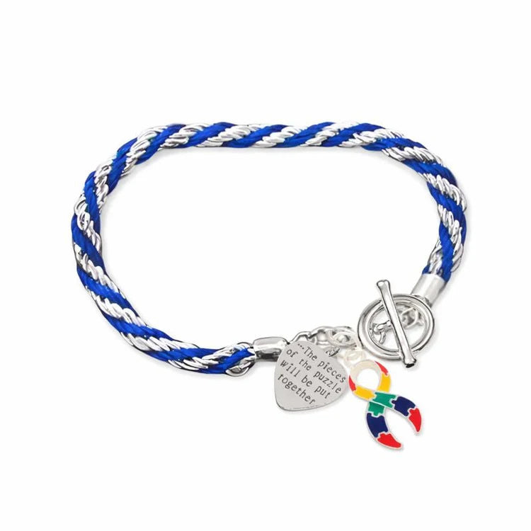 Autism Pieces of The Puzzle Rope Style Ribbon Bracelet
