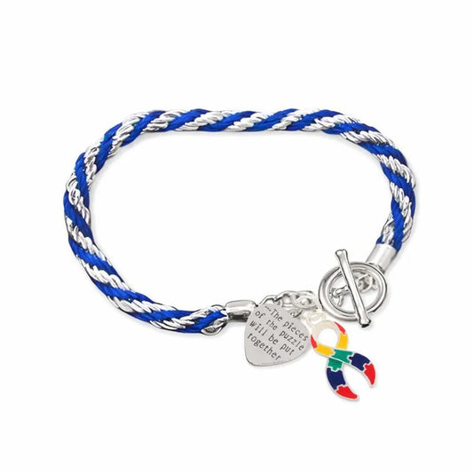 Autism Pieces of The Puzzle Rope Style Ribbon Bracelet