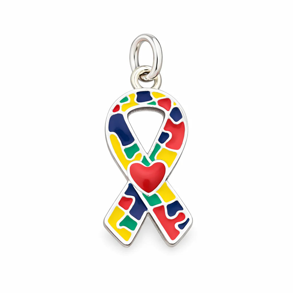 Autism Ribbon with Heart Charm