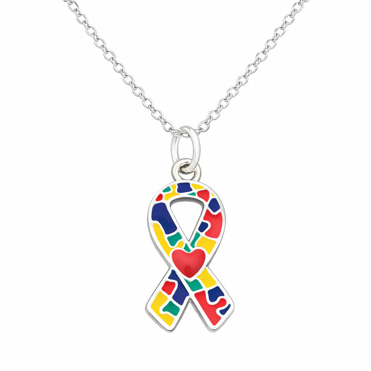 Autism Ribbon with Heart Charm