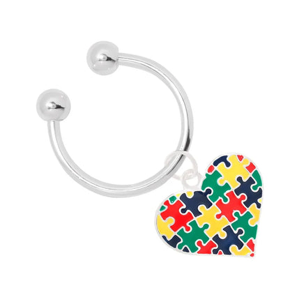 Multicolored Puzzle Piece Heart Horseshoe Key Chain